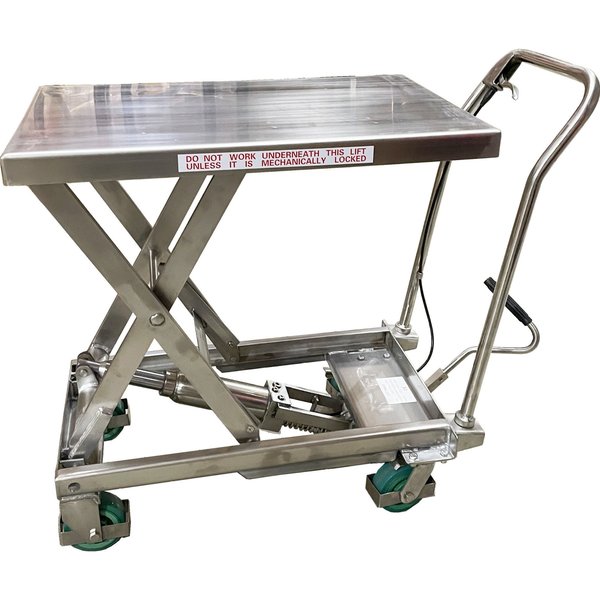 Pake Handling Tools Scissor Lift Table, 550 lb. Cap, 32.5"L x 19.75"W, Stainless Steel PAKLT03